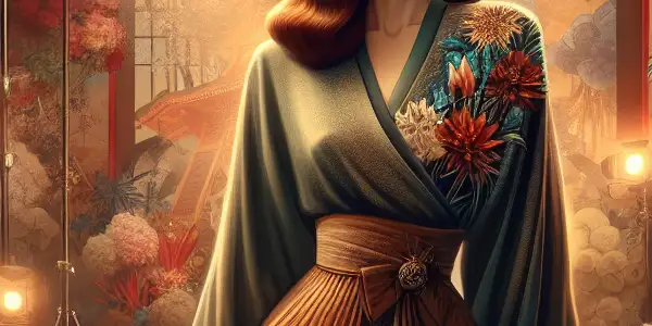 A glamorous studio scene featuring a confident female model in a sensual outfit, surrounded by vintage film elements.