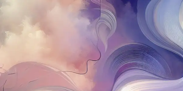 Abstract representation of sensuality with flowing forms, pastel colors, and hints of Japanese aesthetics.